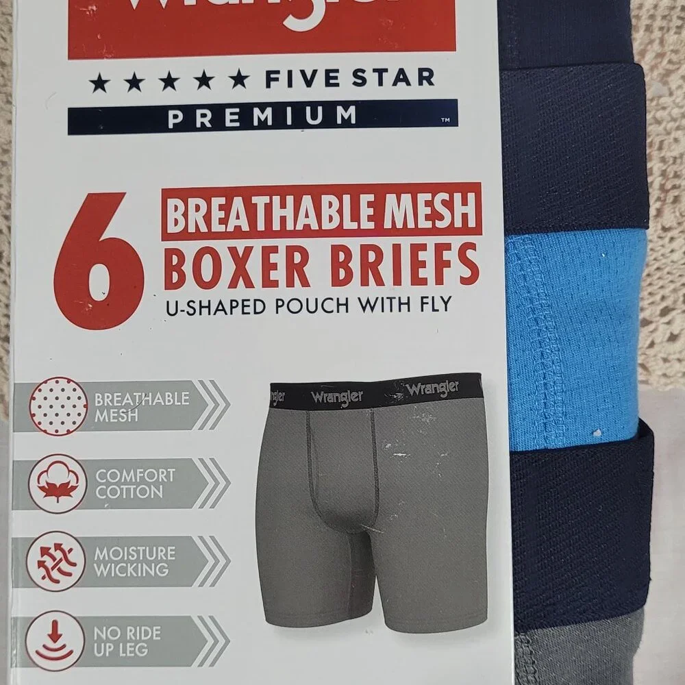 NEW-Wrangler‎ 6 packMen's Boxer Briefs Cotton Stretch Black, Gray 2XL